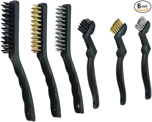 Oil Eater Wire Brush Premium 6-Piece Kit, Steel, Brass & Nylon for Cleaning Grills, Parts Washing, Rust, Paint, Scale, Metal and Tile, Black, Extra Large (AOPBR006)