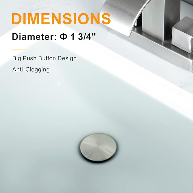 Vessel Sink Drain Without Overflow, Plastic Bathroom Pop up Sink Drain Brushed Nickel, Built-in Anti Clogging Sink Stopper, Fit for 1 3/4 Inch Sink Vanity Drain Assembly with Strainer