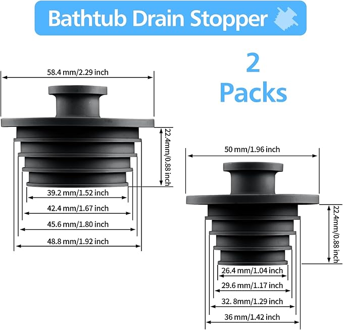 Aluvor Bathtub Stopper 2pcs Sink Stopper Tub Plug Bathroom Shower Drain Plug Silicone Bathtub Drain Plug Tub Drain Stopper Washbasin Stopper