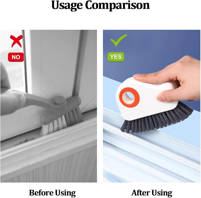 2 in 1 Car Groove Cleaning Brush, Multifunction Vehicle Crevice Cleaner with Hidden Scraper, Automotive Window Seal Sill Sliding Door Track Cleaning Brush, Universal Fit (Orange White)