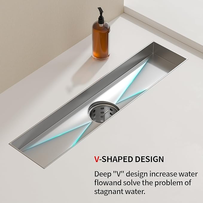 Linear Shower Drain, 304 Stainless Steel with Adjustable Leveling Feet, Hair Strainer,Reversely Install Place to Create an Invisible Floor Drain - Silver -32-Inch