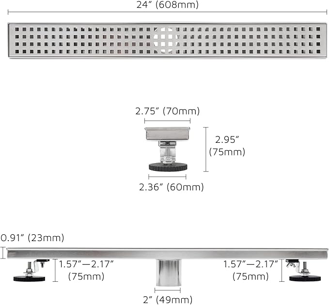 24 Inch Linear Shower Drain Brushed Nickel 304 Stainless Steel