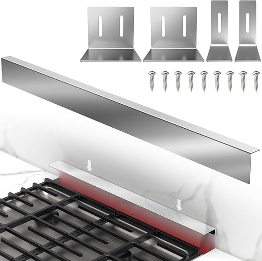 30" Stove Gap Filler, Kitchen Stove Gap Covers, Slide-in Range Rear Filler Kit for Most Brand Kitchen Stoves, Easy Install, Easy to Wipe (Silver)