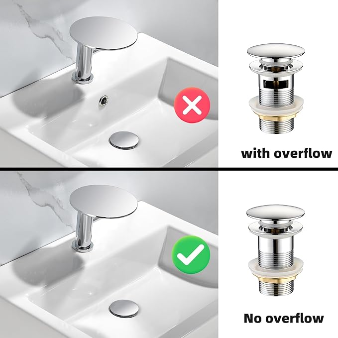 Thickened Brass P Trap Set: 1-1/4 P Trap with Bathroom Sink Stopper - Sink Drain Plumbing Kit for Pipe Replacement (Chrome, No Overflow)