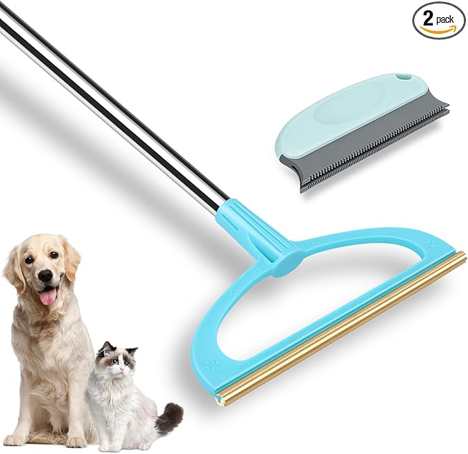 Carpet Rake for Pet Hair Removal, Pet Hair Removal Tool Set of 2, 56” Long Handle Carpet Pet Hair Removal Carpet Scraper Dog Cat Hair Remover for Sofa, Couch, Car, Rug,Stairs