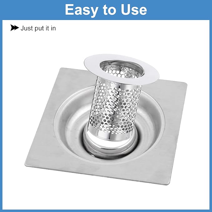 uxcell 4 Pack Shower Drain Strainer, 2" x 2" 304 Stainless Steel Floor Drain Strainer Deep Sink Hair Catcher for Kitchen Bathroom Balcony Floor Drain, Fit Hole Size from 1.1" to 2"