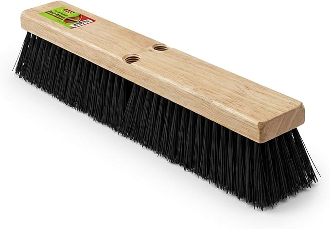Black Indoor Push Broom Head – Heavy Duty Hardwood Block – Polypropylene Bristles – Deck Scrub Brush – Two Threaded Handle Holes for Better Assist (16")