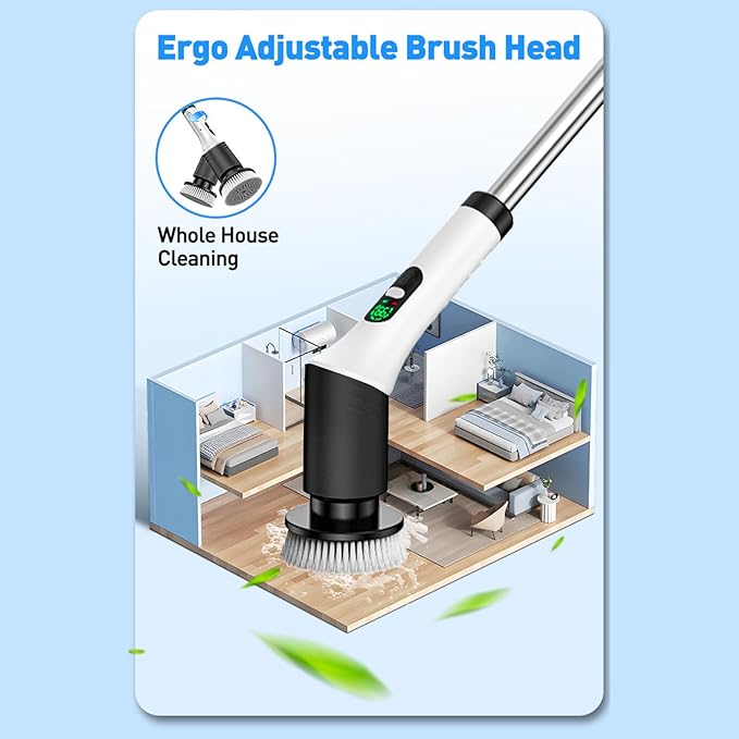 Weytoll Electric Cleaning Brush Kit Multifunctional Handheld Cordless Scrubber for Kitchen Bathroom Digital Display