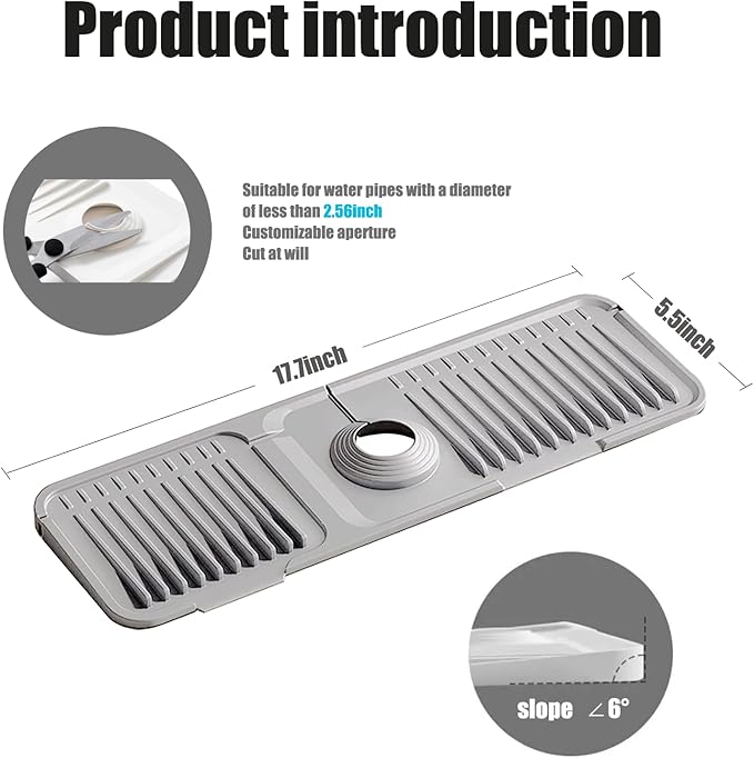 STARGAZ Silicone Faucet Mat for Kitchen Sink,Faucet Draining Mat,Sink Back Splash Guard,Kitchen Rubber Mat,Bathroom Sink Faucet Mat,Soap Dish,Silicone Sink Protector(17.7”×5.5”)