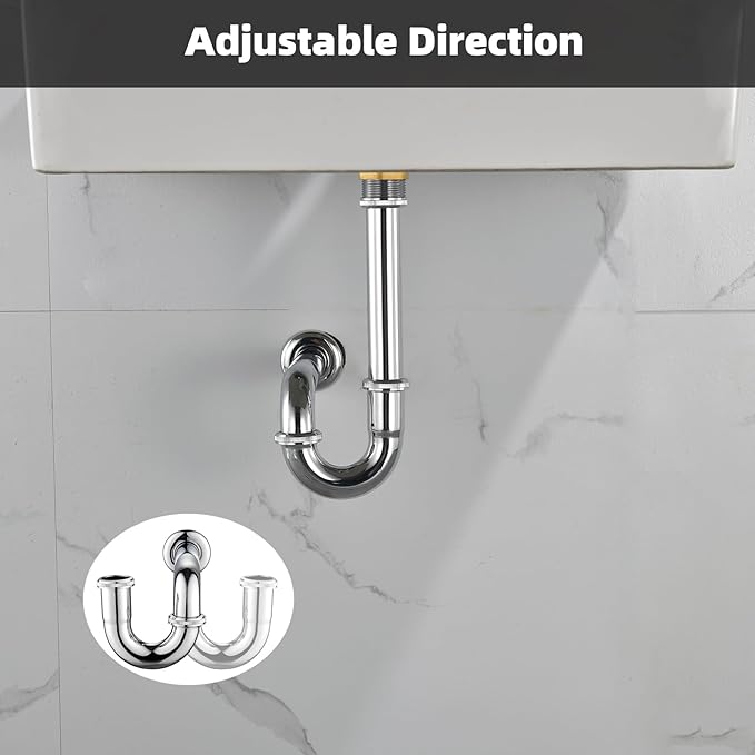 Thickened Brass P Trap Set: 1-1/4 P Trap with Bathroom Sink Stopper - Sink Drain Plumbing Kit for Pipe Replacement (Chrome, with Overflow)