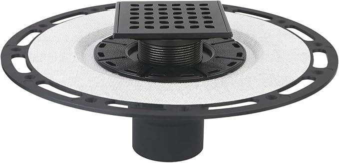 Square Shower Drain, 4-Inch Matte Black Kit with Bonding Flange, Removable Stainless Steel Grate & Hair Strainer, Fits 2" & 3" Pipes for Tiled Floors