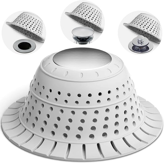 zaa Bathtub Drain Hair Catcher, Premium Silicone Shower Hair Catcher, 1Pack Hair Stopper for Pop Up & Regular Drains of Shower, Bathtub, Bathroom Sink, Bathroom Fixture Accessories, Light Gray
