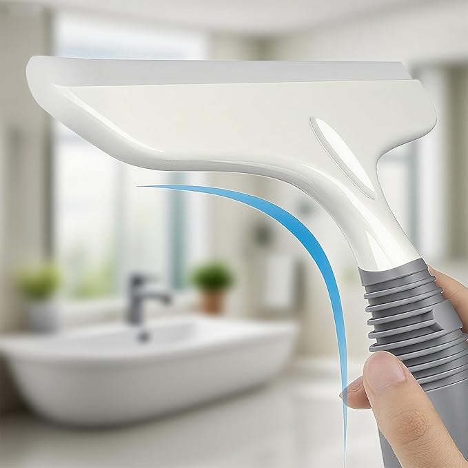 Multi-Purpose Dual-Sided Silicon Squeegee for Window, Glass, Shower Door, Car Windshield, Heavy Duty Window Scrubber, Includes Suction Hook, 10 inch, Gray and White, 1 Pack