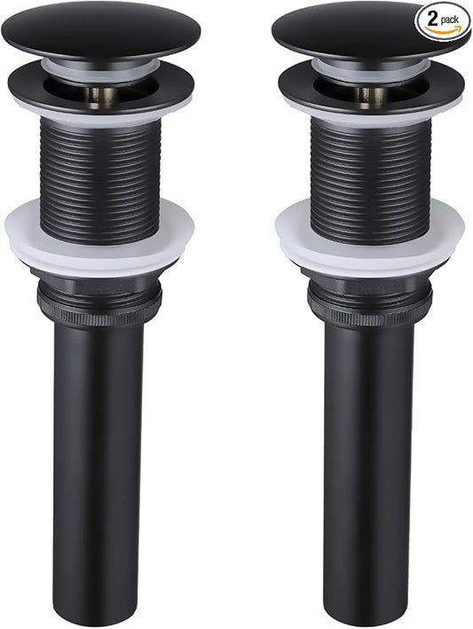 KES Black Sink Drain Without Overflow, Bathroom Sink Stopper, Pop Up Drain Vessel Sink, 2 Pack, Matte Black, All Metal Rustproof Brass and 304 Stainless Steel, for 1.6"-1.9" Sink Hole, S2008D-BK-P2