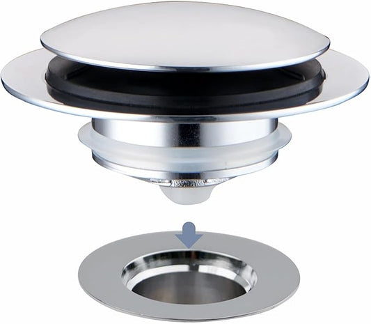 Chrome Plated Universal Tub Dain Stopper, Hidrop Pop Up Bath Drain Tip Toe Bathtub Drain Stopper,Conversion Kit Assembly, Replaces Lift and Turn, Tip-Toe and Trip Lever drains for Tub, EZ Install