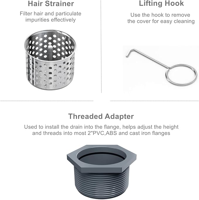 Sharpeye 8 Inch Square Shower Drain with Removable Tile Insert Grate, Brushed 304 Stainless Steel Square Shower Floor Drain, Includes Hair Strainer, CUPC Certified