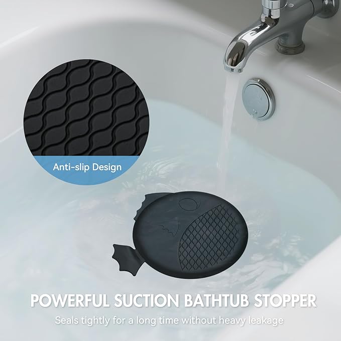 TRAPMATE Tub Stopper Bathtub Drain, Patented 5.9" Silicone Drain Plug Cover for Shower, Bath, Kitchen Sink, 3 Pack, Black