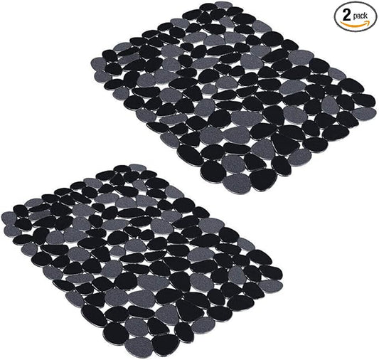 Yolife Pebble Kitchen Sink Mats, PVC Sink Protectors Mat for Bottom of stainless steel, Dish Drying Mats for Kitchen Counter (Black,2 Pack)