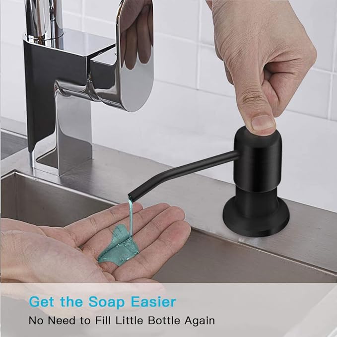 OHiHi Dish Soap Dispenser for Kitchen Sink, Countertop Sink Soap Dispenser Water Pump with 47” No-Spill Extension Tube Kit Design for Kitchen Bathroom, Easy to Press, No More Refills （Black）