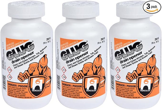 Oatey 20410 Hercules Glug Crystals Drain Opener, 20 oz (Pack of 3)