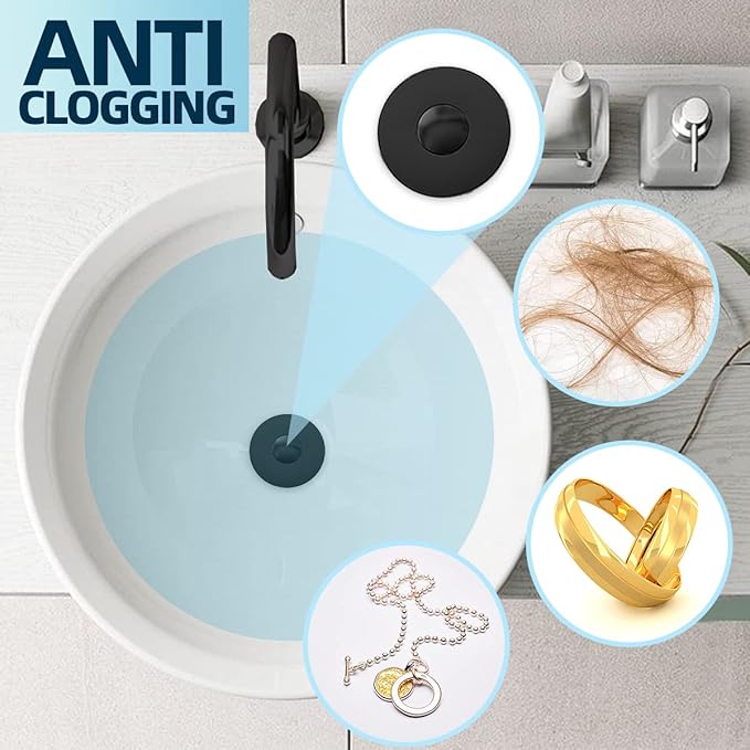 Universal Bathroom Sink Stopper, Pop Up Sink Stopper with Basket Hair Catcher, Anti Clogging Sink Drain Filter for 1.06"-1.65" Drain Holes