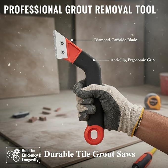 Grout Removal Tool Kit, 2 Saws with 6 Replacement Blades, Hand Grout Saw and 2 Cleaning Blades, 2 Brushes for Tile Gap Cleaning and Repair (13PCS)