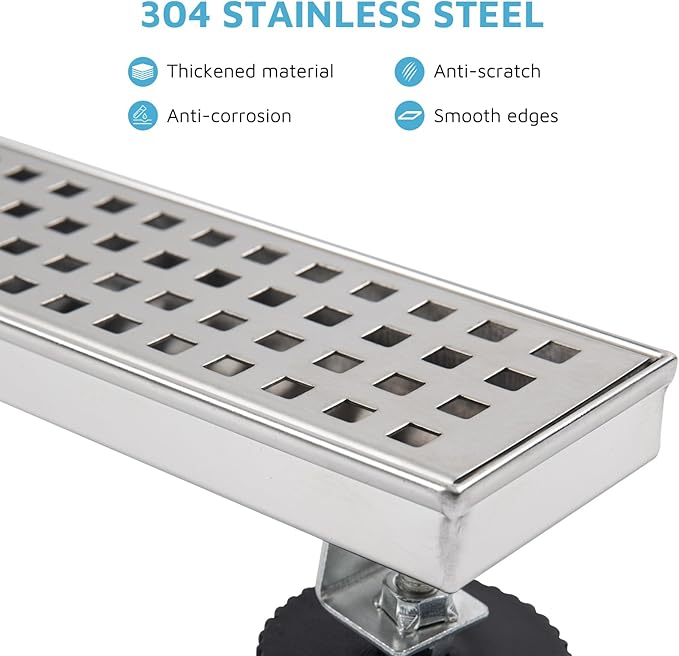 24 Inch Linear Shower Drain Brushed Nickel 304 Stainless Steel