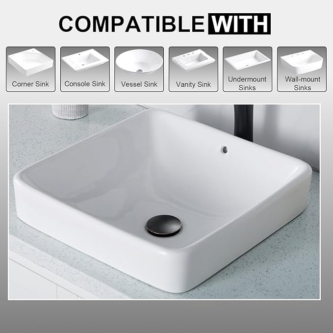 Pop Up Drain with Overflow, Bathroom Sink Drain Assembly Vessel Sink Assembly for Bathroom Faucet Vessel or Vanity Sink, Oil Rubbed Bronze