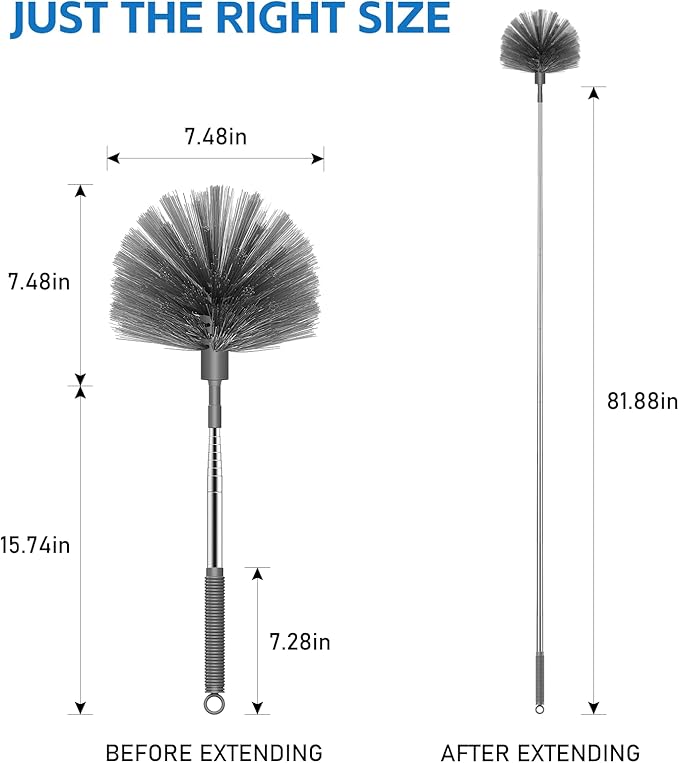 SetSail Cobweb Duster with Extension Pole, Retractable Dusters for Cobweb Cleaning 81-inch Long Handle Spider Web Brush for Outdoor Indoor High Ceilings, Grey
