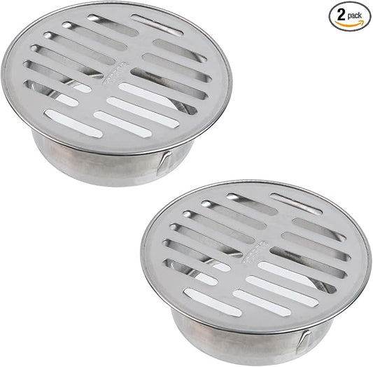 Antrader 2Pcs Round Floor Drain Cover,3.82 Inch Stainless Steel Floor Drain,Sewer Drain Cover for Outdoor Yard Pipe Roof Balcony,Silver Tone