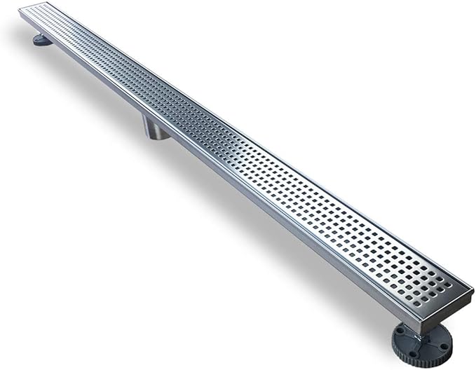 Neodrain 48-Inch Linear Shower Drain with Removable Quadrato Pattern Grate,Brushed 304 Stainless Steel Rectangle Shower Floor Drainr, Linear Drain with Leveling Feet,Hair Strainer
