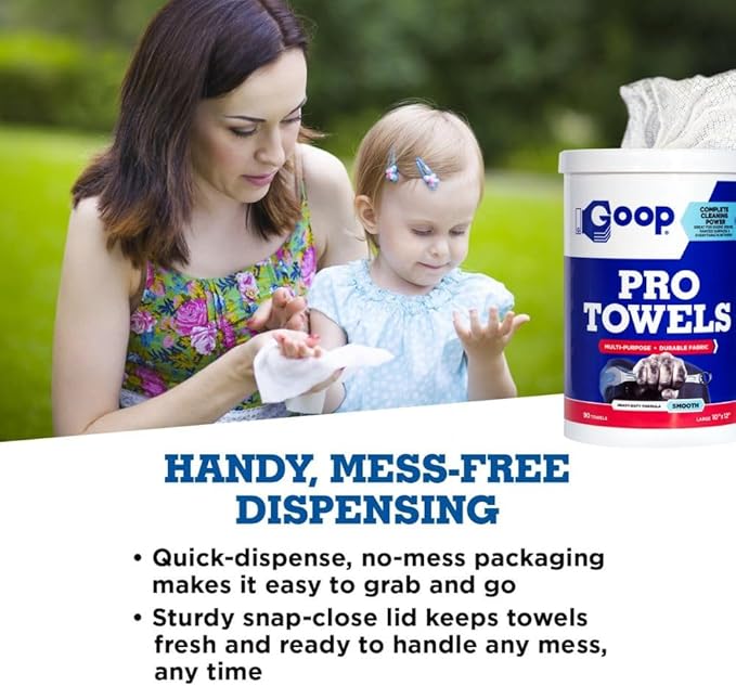 GOOP Pro Towels Heavy-Duty Multi-Surface Cleaning Wipes – Removes Engine Grease, Grime & Paint – Safe for Tools, Machinery & Painted Surfaces – 90 Extra Large 10" x 12" Towels