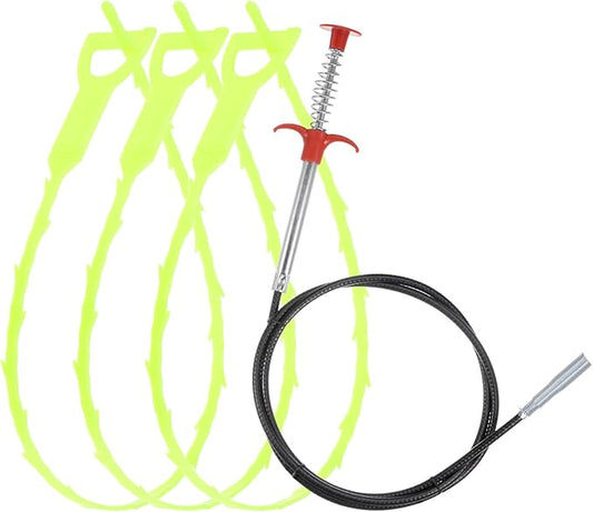 uxcell 3pcs 20 Inch Drain Hair Clog Remover Tool PP & 80 Inch Drain Cleaner Tool Sticks Stainless Steel Sewer Cleaning Hook Unclog Sink Unclogger for Toilet Bathtub Sewer, Green