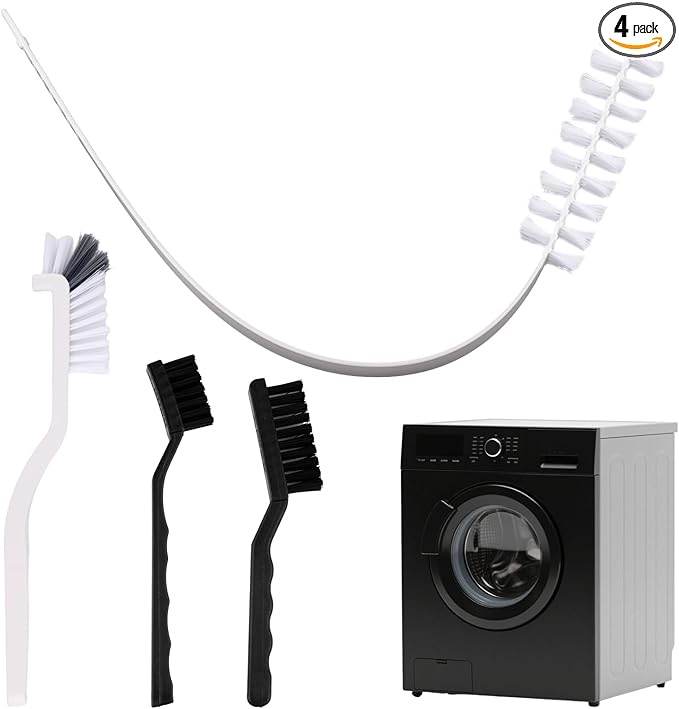 4pcs Washing Machine Cleaning Brush Kit, Efficient Front Load Washer Cleaner Tool or Accessories 1 Drum Cleaner Brush & 3 Gap Brushes for Laundry Machine Tight Spaces and Rubber Seal