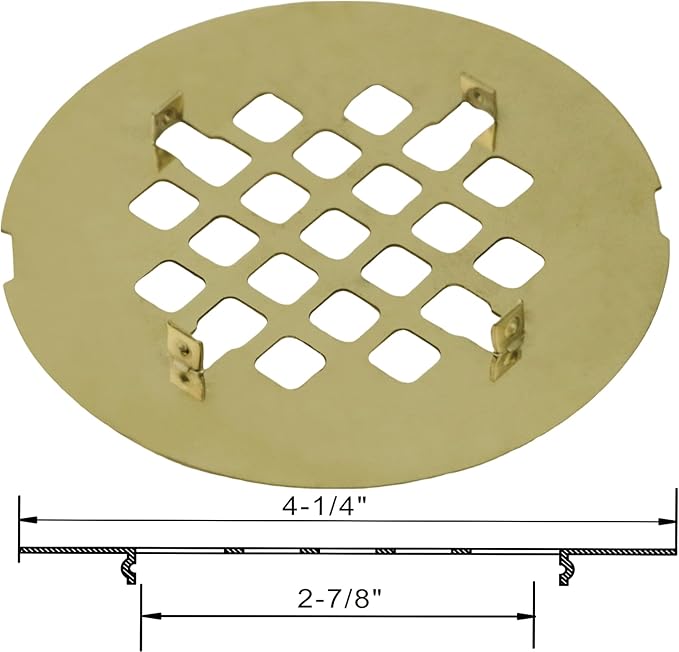 Gold Brushed Snap-in Shower Drain Cover Replacement, Welsan Stainless Steel 4-1/4" OD Round Shower Strainer Grid Easy to Install