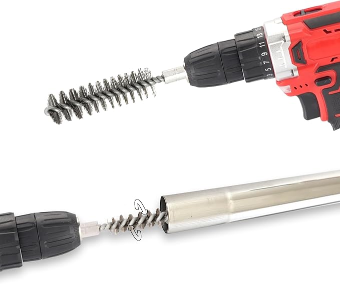 12pcs Bore Brush for Drill, 1/4" Hex Shank Stainless Steel Twisted Wire Brush for Drill, Bristle Round Wire Brush with Different Sizes, Tube Pipe Cleaner for Rust (Diameter 8,10,12,15,17,19mm)
