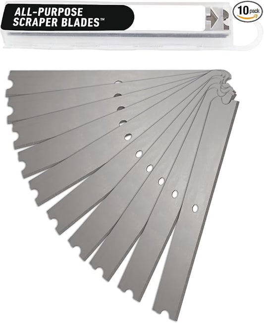 Unger 12” Professional All-Purpose Scraper Replacement Blades, 10 count, Dual-Sided Adhesive Cleaning Supplies for Windows, Glass, Floors, Paint, Stickers, Gum Removal (Pack of 10)