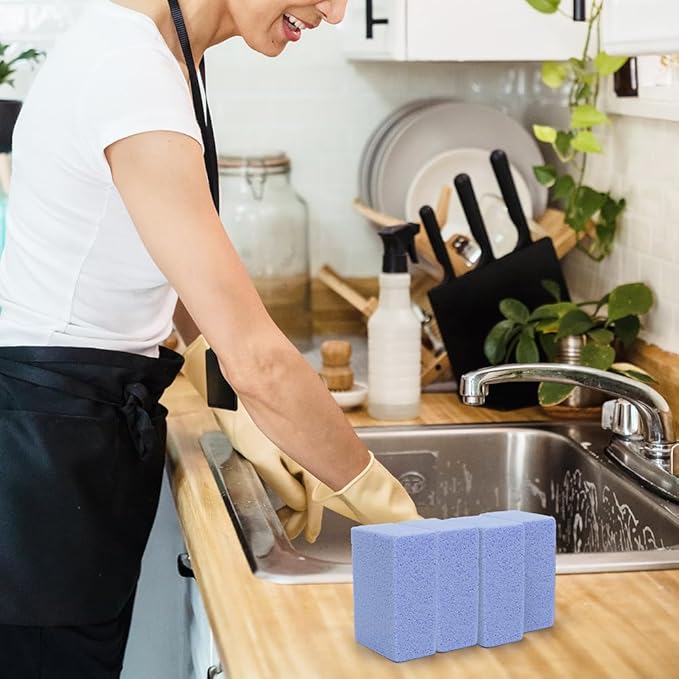 Multiuse Magic Cleaning Stone Barbecue Grill Cleaner Griddle Scraper for Removing Stains BBQ Grease，4 Pack Blue Clean Block Clean Brick Cleaning Brush for Flattops Cookers Pool Racks Toilet Utensils