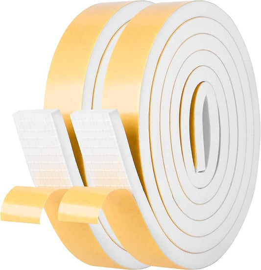 Kikerike Self Adhesive Foam Tape Weatherstrip 1in x 3/8in x 33Ft High Density Foam Insulation Strips Seal Weather Stripping with Strong Adhesive for Door and Window Sound Isolation Soundproofing