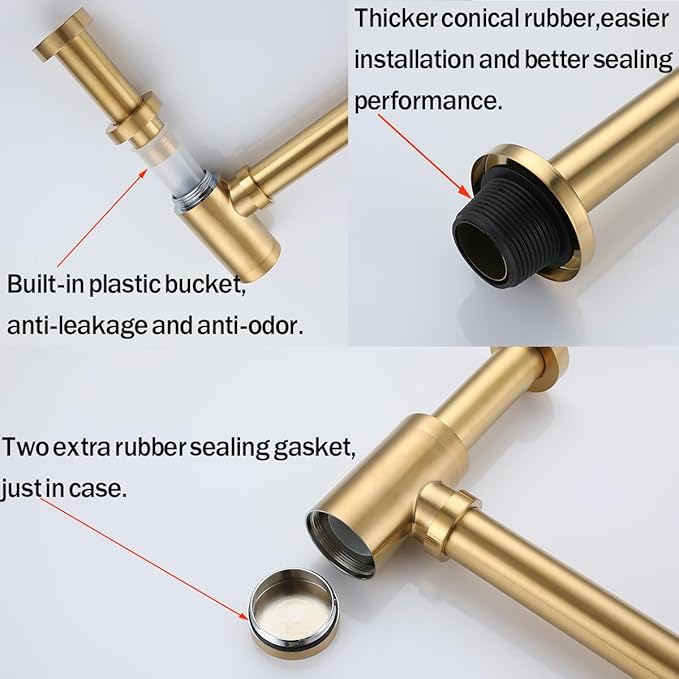 RANDOM Dark Gold Brass Contemporary Round Bottle P Trap 1 1/4,Basin Sink Waste Drain P Trap Kit Champagne Bronze.RD-83888-CB
