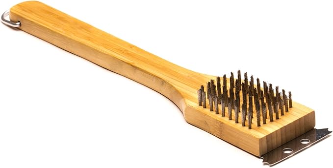 Outset QV40 Verde Collection Grill Brush and Scraper, 14.5 inches, Bamboo Handle