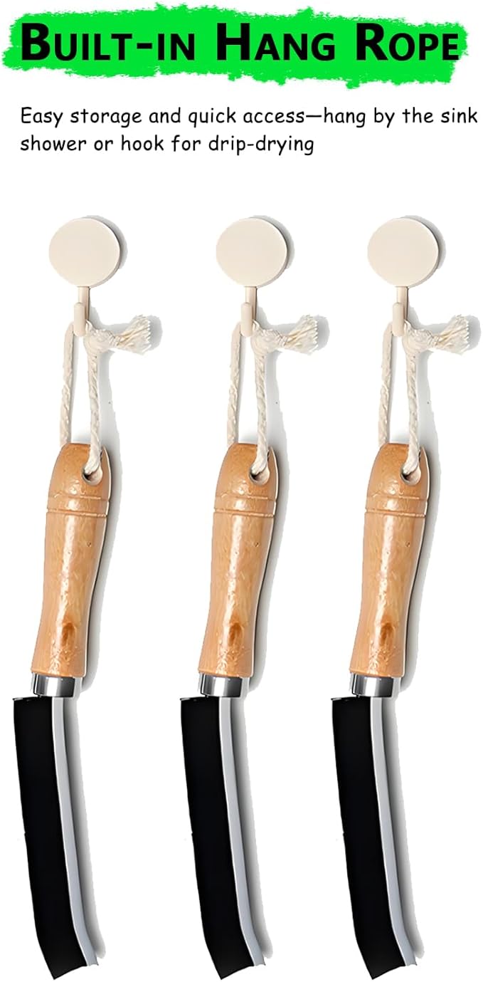 Natural Solid Wood Handle Crevice Cleaning Brushes - 3Pcs Premium Hardwood Grip & Stiff Bristles Gap Brush Scrubber for Tile Grout, Kitchen Cabinets/Windows Groove/Tiles/Faucet Etc.
