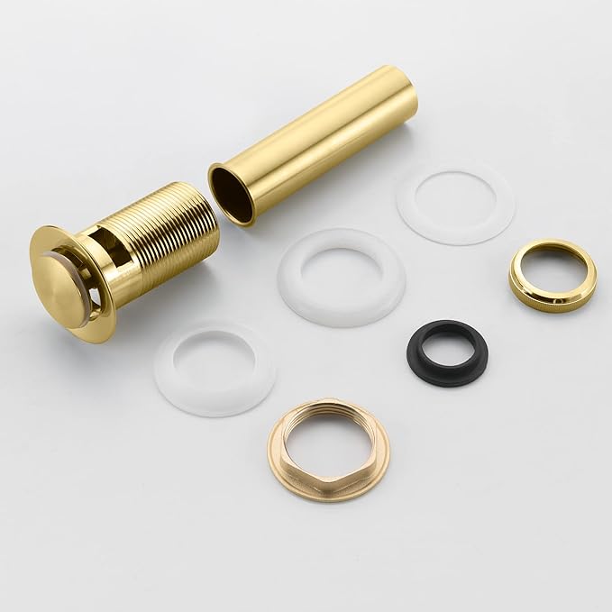 SUMERAIN Brass Pop Up Drain Stopper for Bathroom Sink with Overflow, Brushed Gold