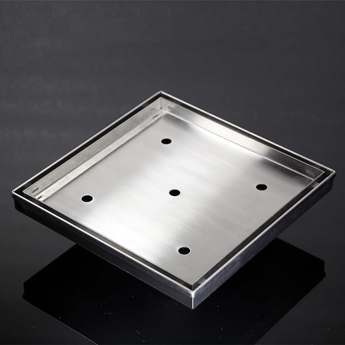 Sharpeye 8 Inch Square Shower Drain with Removable Tile Insert Grate, Brushed 304 Stainless Steel Square Shower Floor Drain, Includes Hair Strainer, CUPC Certified