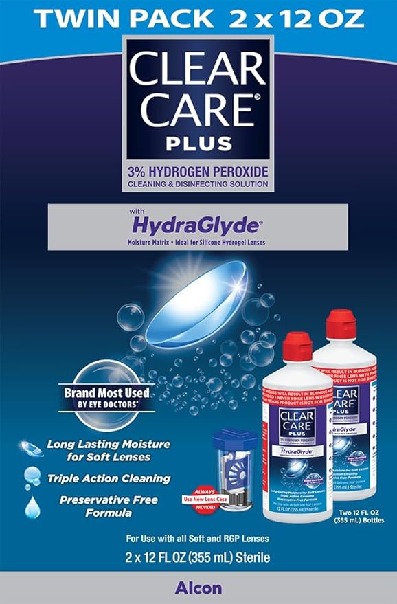 Clear Care Plus Cleaning Solution with Lens Case, Twin Pack, Multi, 12 Oz, Pack of 2