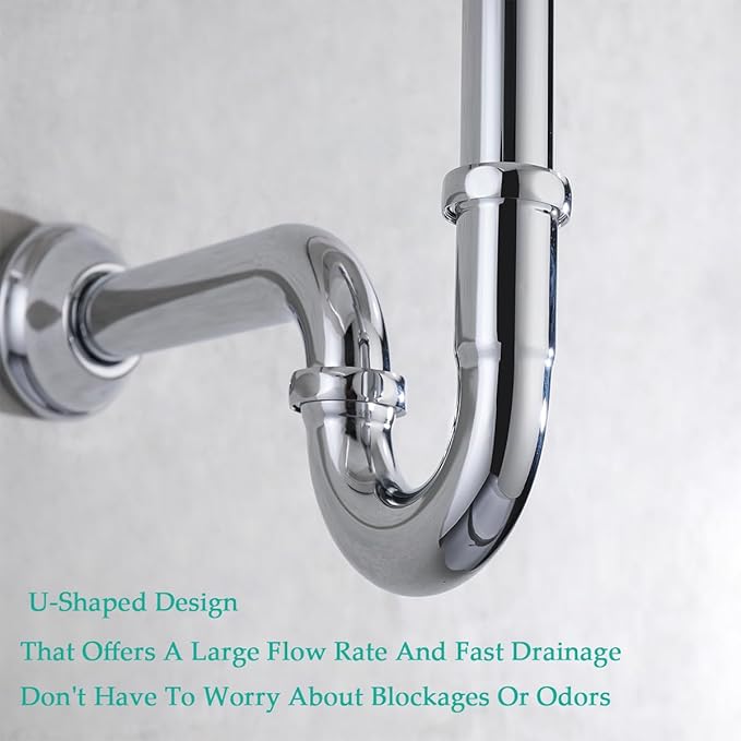 Brass P Trap U-Shape 1 1/4 inch Sink Drain Pipe with Slip Joint Extension Tub,12 inch Vertical Pipe length Adjustable Height Sink Waste Trap Drain Kit Chrome,SE83555C-L