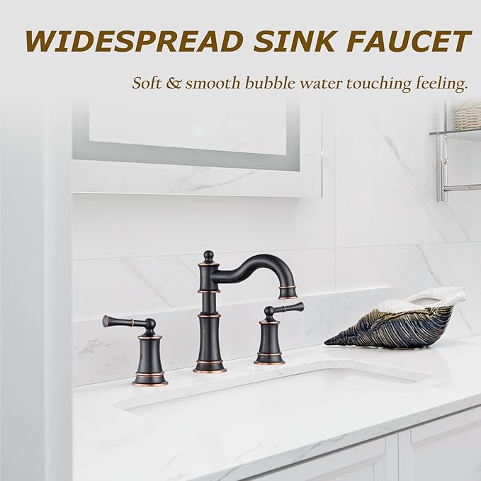 Roman Bathroom Sink Faucet Deck Mount or Wall Mount Installation Pop-up Drain Assembly with Overflow Deck Plate and Water Supply Lines Included (3 Hole Deck Mount, ORB)