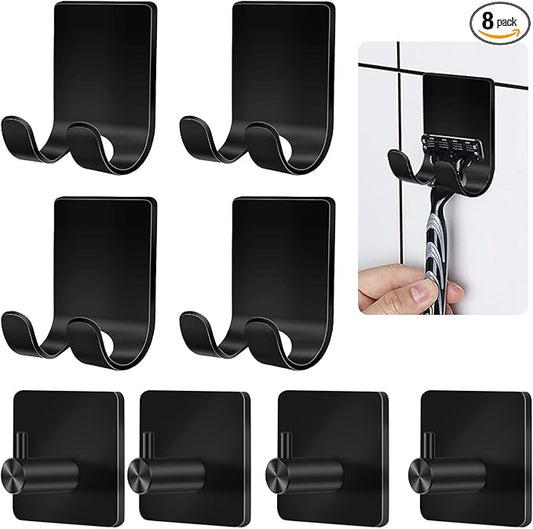 CGBE Razor Holder for Shower, 4 Packs Self Adhesive Shaver Holder Hanger Hooks for Bathroom, Damage Free Wall Hooks for Razor Shaver Loofah Sponge