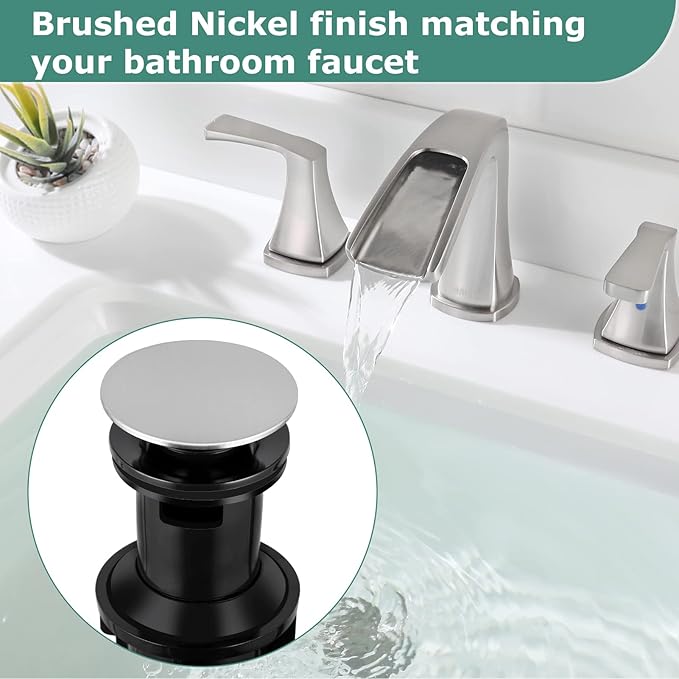 PARLOS Pop Up Drain Stopper with Overflow for Bathroom Sink Faucet Vessel Vanity, Brushed Nickel, 20714