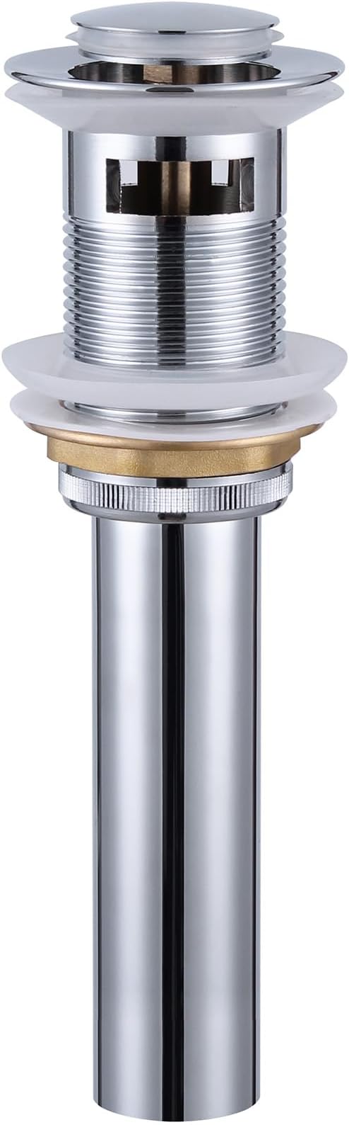 Bathroom Sink Drain Chrome, Angle Simple Brass Sink Stopper with Overflow, Pop Up Darin Assembly